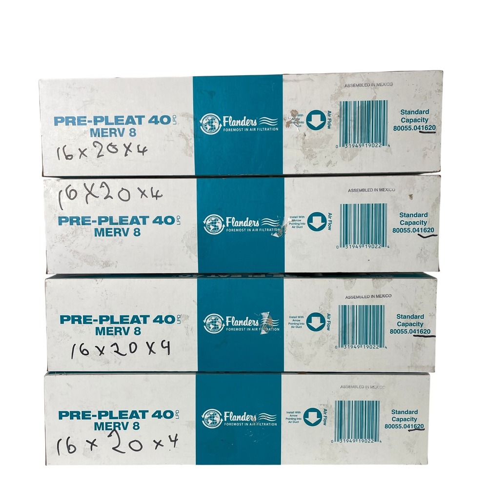 4 Pack Flanders Pre-Pleat 40 LPD MERV 8 Air Filters 16x20x4 80055.041620